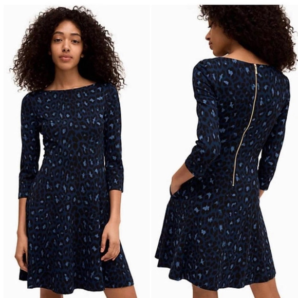 Kate Spade New York Womens Broome Street Ponte Dress A Line Blue 3/4 Sleeve 14